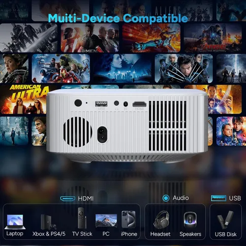 Vista 7 de Mini proyector portátil con enfoque eléctrico, proyector NICPOW Full HD 1080P, proyector de películas Bluetooth con Keystone automático, Bluetooth