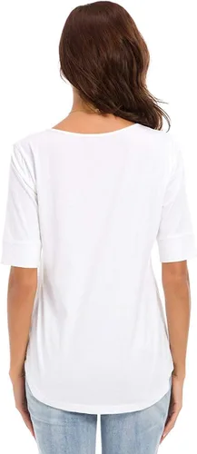 Vista 2 de LUSMAY Camisas tipo túnica de algodón con cuello redondo y ajuste holgado para mujer