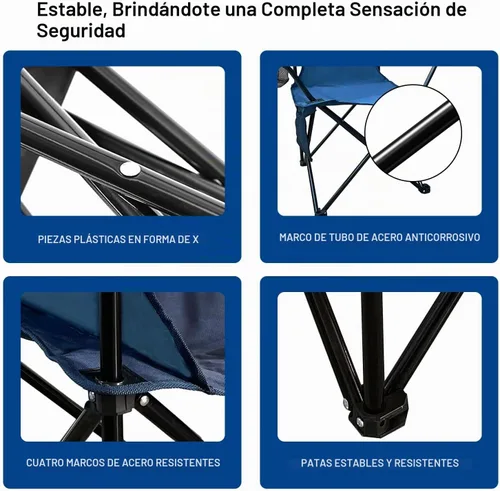 Vista 5 de 2 piezas Sillas plegables de camping, sillas de césped resistentes con bolsa para bebidas, bolsillo de almacenamiento, bolsa impermeable, silla