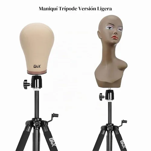 Vista 5 de GEXWORLDWIDE - Soporte de trípode de maniquí de 55 pulgadas, resistente para peluca, bloque de lona, cabeza de maniquí para peluquería cosmetológica