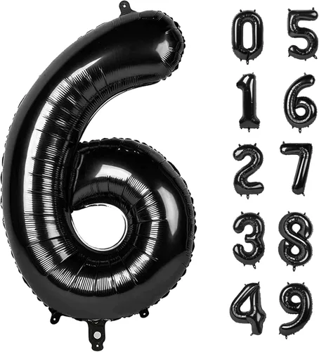Vista 19 de Globo negro de 40 pulgadas con números del 0 al 9 (cero-nueve), globo de cumpleaños de gran tamaño, globo de helio de aluminio con números grandes