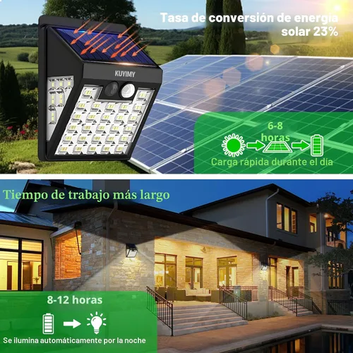 Vista 4 de Luces solares al aire libre, luz de pared con sensor de movimiento de 72 LED, IP65 impermeable y 3 modos de iluminación, luz de seguridad