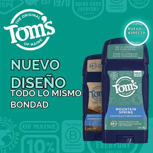 Vista 3 de Tom's of Maine Desodorante natural sin aluminio de larga duración para hombres, Mountain Spring, 2.8 onzas (el embalaje puede variar)