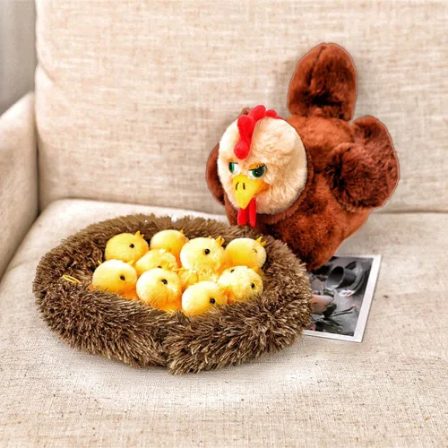 Vista 3 de Juego de muñecas de gallina de peluche con nido y pollitos – Divertida decoración de fiesta para madre, gallina y pollitos, regalos para niños
