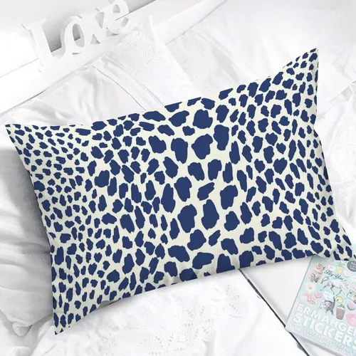 Vista 5 de ArogGeld Funda de almohada de lino azul con estampado de leopardo, diseño de vaca, diseño de animales de granja, color azul marino, guepardo