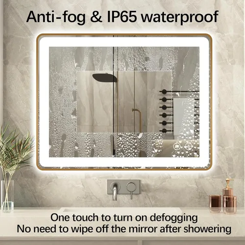 Vista 3 de Niccy Espejo LED de baño, 32"x20" pulgadas, rectangular, espejos de tocador para montar en la pared, con marco de metal, espejo inteligente