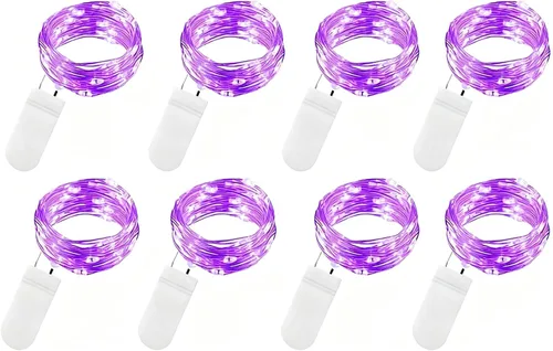 Vista 7 de VOOKRY Paquete de 8 guirnaldas de 30 luces LED que funcionan con pilas, 10 pies de cable rojo mini plateado luciérnaga luces de luna estrellada