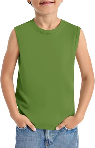 Vista 10 de Haloumoning Camisetas deportivas sin mangas con cuello redondo para niños de 5 a 14 años Albaricoque