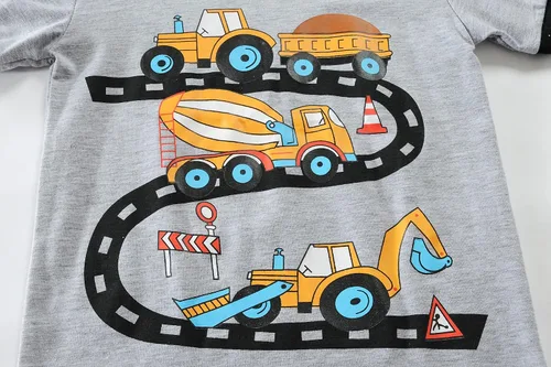Vista 6 de Little Hand Pijamas de dinosaurio para niños pequeños, pijamas de verano con diseño de camión y excavadora, conjuntos cortos de 2 a 7 años
