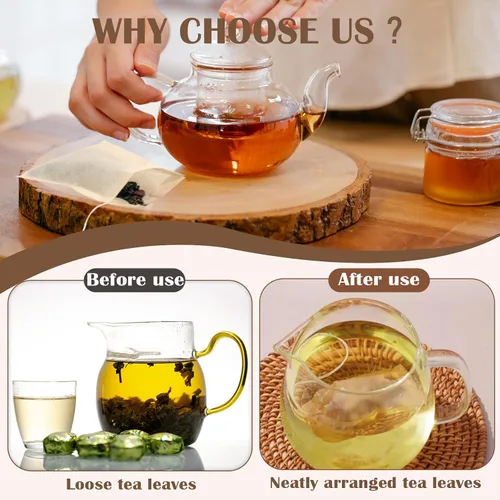 Vista 4 de Bolsas de té para té de hojas sueltas - Mini bolsas de té vacías, bolsa de filtro desechable, bolsa vacía con cordón biodegradable y compostable