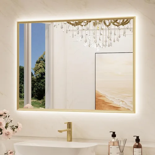 Vista 16 de TokeShimi Espejo de baño de 24 x 30 pulgadas retroiluminado con marco de níquel cepillado, retroiluminación regulable con luz LED con memoria