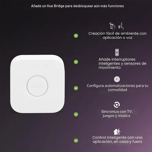 Vista 6 de Philips Hue Essential - Bombilla LED inteligente A19, ambiente blanco y color, base E26, 8.8W, 2200K-6500K, 800 lúmenes, regulable, funciona