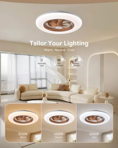 Vista 6 de Ventilador de Techo Orison con Luz - Ventilador de Techo Moderno de Montaje Empotrado Cerrado 57 cm LED Atenuable sin Aspas con Control Remoto