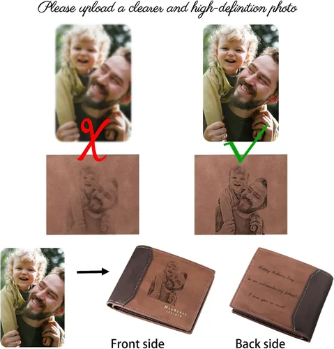 Vista 24 de INBLUE Billetera plegable grabada personalizada, cartera de cuero personalizada con foto y texto grabado, regalos para hombres, marido, papá, hijo