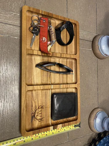 Vista 6 de Bandeja de valet, mesita de noche o organizador de escritorio, organizador de aparador, caja de joyería para hombre, estación de valet, bandeja