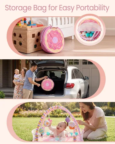 Vista 5 de Alfombra de juego 4 en 1 para bebés y gimnasio de juegos para bebés, tapete de actividades para bebés, tapete de actividades para bebés y niños