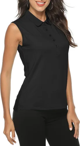 Vista 3 de camisa polo de golf sin mangas, de secado rápido, para mujer, deportiva