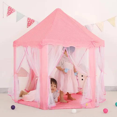 Vista 2 de Tienda de campaña y luces hexagonales para niños, casa de juegos para niños, 55 x 53 pulgadas