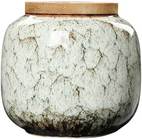 Vista 3 de 123Arts Recipiente de té de cerámica con tapa de madera sellada