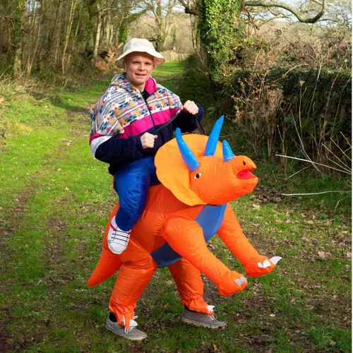 Vista 5 de Jurrasic - Disfraz inflable de dinosaurio tricerotops para adultos (talla única)