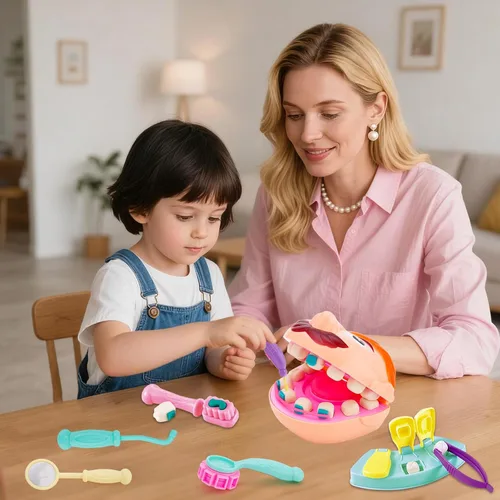 Vista 7 de Crelloci Juego de masa de color para dentista, kit de herramientas dentales con taladro y relleno, juguetes de juego de rol médico DIY para niños