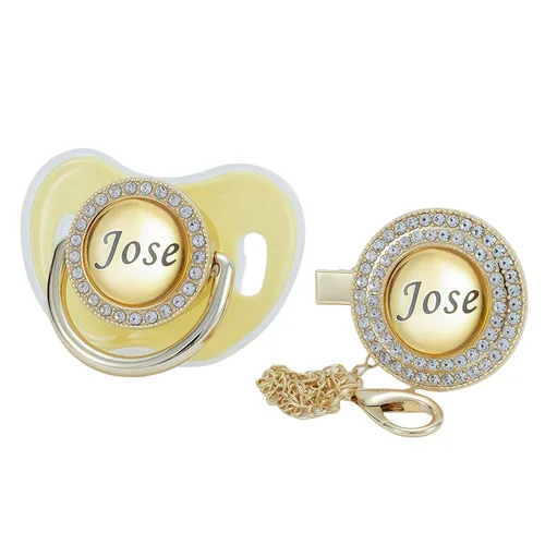 Vista 16 de Juego de Chupete y Clip con Nombre Personalizado Brillante – Chupete Personalizado para Baby Shower, Recuerdo de Recién Nacido para Fotos (Negro)