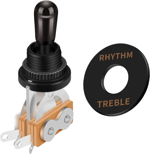 Vista 7 de SAPHUE Interruptor de palanca de 3 vías para guitarra de 3 vías, corto, recto, blanco perla, parte superior cromada, pomos cromados para Gibon