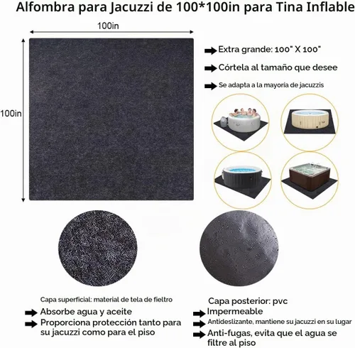 Vista 2 de Tapete extra grande para bañera de hidromasaje de 100 x 100 pulgadas para bañera inflable de spa perezoso, almohadilla para bañera de hidromasaje