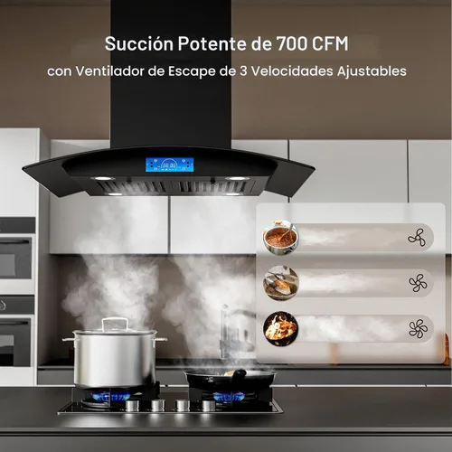 Vista 2 de FIREGAS Campana extractora negra para isla de 30 pulgadas, campana extractora de cocina para isla de 700 CFM con control táctil y por gestos
