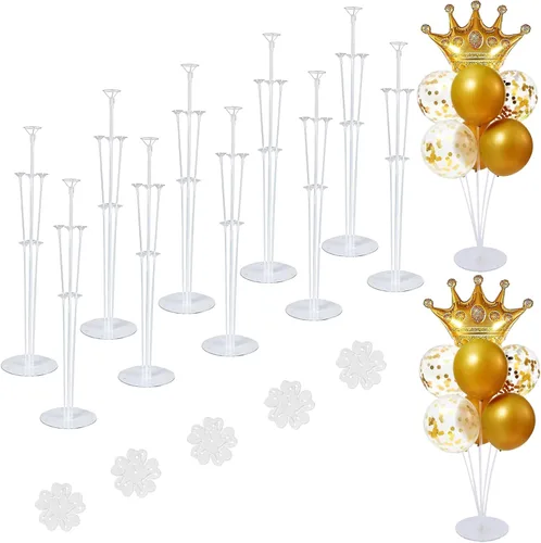 Vista 9 de 4 juegos de kit de soporte para globos de mesa, 1 rollo de pegamento y 5 clips de flores para decoraciones de cumpleaños, celebración y fiesta