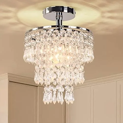 Vista 12 de Lámpara de techo de cristal de 3 niveles con colgante de cristal, decoración para pasillo, comedor, sala de estar, dormitorio, casquillo E26, cromado