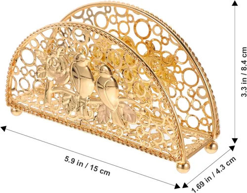 Vista 2 de Vertical Metal Napkin Holder for Countertop, Table Napkin Stand with Creative Fan-shaped Hollow Design, Gold Rustic Kitchen Tissue Dispenser for