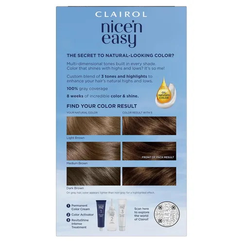 Vista 2 de Clairol Nice'n Easy - Tinte permanente para el cabello, color castaño medio 5, paquete de 3 unidades 5 Marrón medio