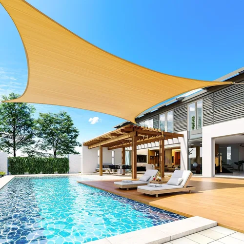 Vista 8 de Quictent Toldo para patio con kit de herrajes de 185 GSM, 12 x 16 pies, color arena Parasol rectangular para exteriores, con bloqueo UV, cubierta