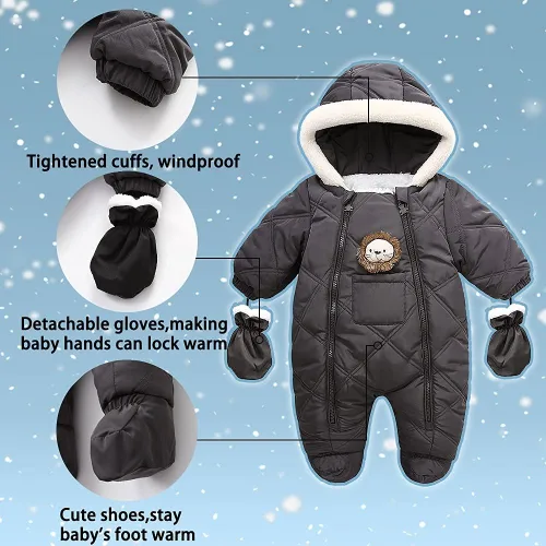 Vista 3 de XIFAMNIY Traje de invierno para bebé, mameluco con capucha para bebé, traje de nieve de león
