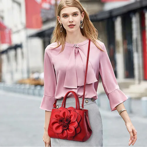 Vista 3 de Cayla Bolsos de mano florales 3D para mujer, bolso de mano con asa superior, de piel sintética, bolso de hombro, bandolera, bolso de noche para mujer