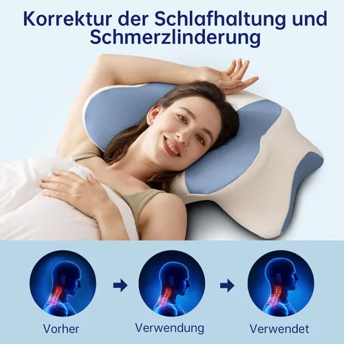 Vista 6 de Almohada cervical para el cuello, almohada ergonómica de espuma viscoelástica, diseño ortopédico para personas que duermen de lado, espalda y boca