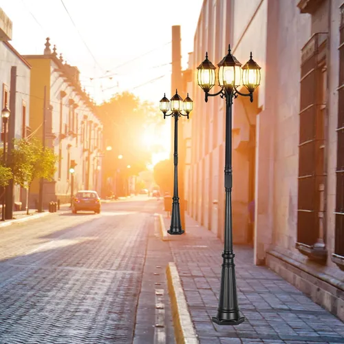 Vista 7 de Lámpara de poste para exteriores del atardecer al amanecer con salida GFCI, poste de luz negro clásico de 3 cabezales con paneles de vidrio