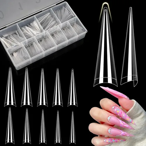 Vista 11 de Quaferen Puntas de Uñas de Almendra Medianas: 240pcs Puntas de Uñas Postizas Acrílicas Preformadas Forma de Almendra - 12 Tamaños Gel Suave
