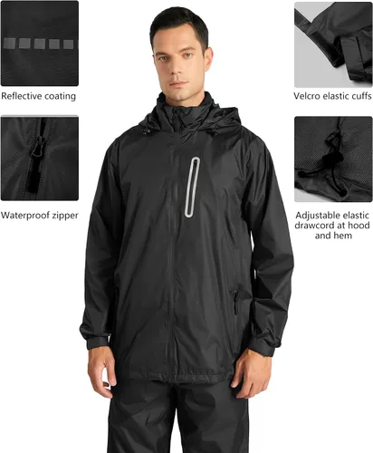 Vista 3 de V VALANCH Ropa de lluvia para hombre con bolsillo reflectante en el pecho y pantalones impermeables