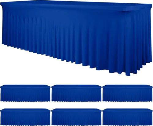 Vista 39 de fani Paquete de 2 faldas de mesa elásticas negras para mesa rectangular de 6 pies, manteles elásticos de elastano lavables con falda, mantel