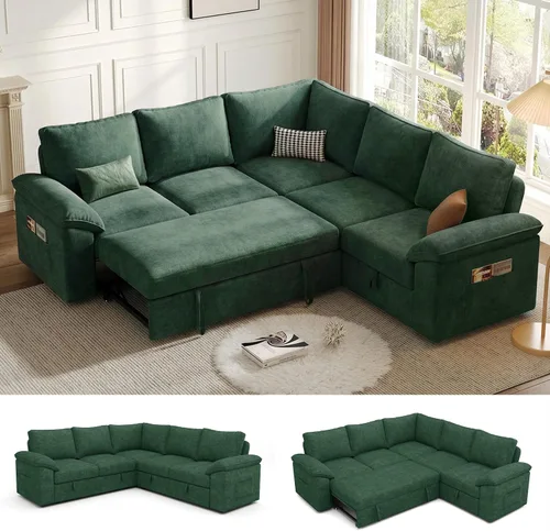 Vista 30 de Sofá Seccional Modular de 85 Pulgadas con Cama Extraíble, Sofá Cama Seccional en Forma de L de 5 Asientos con Almacenamiento, Sofás Seccionales