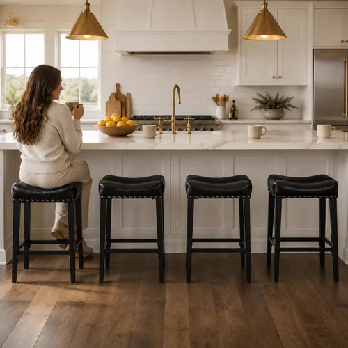 Vista 9 de Hommoo Juego de 2 taburetes de bar de 25 pulgadas de altura de mostrador para cocina, taburetes modernos de isla con espalda descubierta y sin