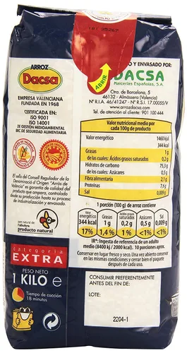 Vista 2 de Dacsa Paella Española Arroz Extra 35.3oz (1kg)