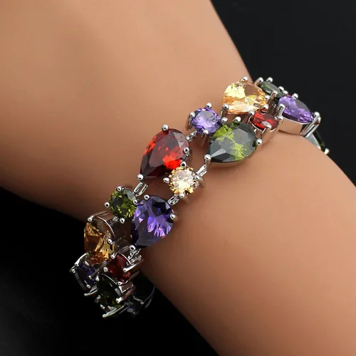 Vista 3 de HERMOSA brazalete clásico de dama de 8 pulgadas, topacio blanco, amatista, peridoto citrino rosa