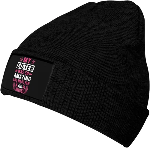 Vista 3 de FUNIAN Knit Beanie Warm and Cozy Winter Hat for Men and Women, My Sister was So Amazing God Made Her an Angel Fashionable Accessories with Stylish