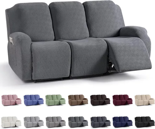 Vista 21 de KinCam Fundas para Reclinables, Fundas Elásticas para Sillas Reclinables, Fundas para Sofá Reclinable con Rayas Jacquard, Fundas Protectoras de Negro