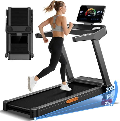 Vista 8 de LONTEK Caminadora con inclinación y barra de mango, 3.5 HP, 400 libras Negro-azul cielo