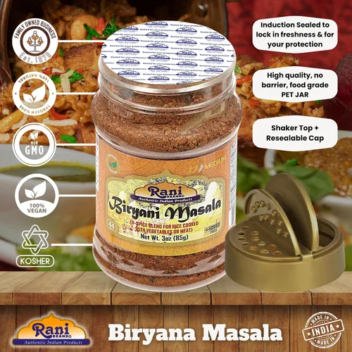 Vista 5 de Rani Biryani Masala Curry (mezcla de 7 especias para platos de arroz indio, pullao/pilau) Tarro PET de 3 onzas (3.00 oz) ~ Todo natural Vegano