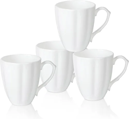 Vista 14 de Juego de 2 tazas de café blancas de porcelana fina de lujo (8 onzas), tazas de té de cerámica estilo europeo, elegantes y duraderas tazas de café